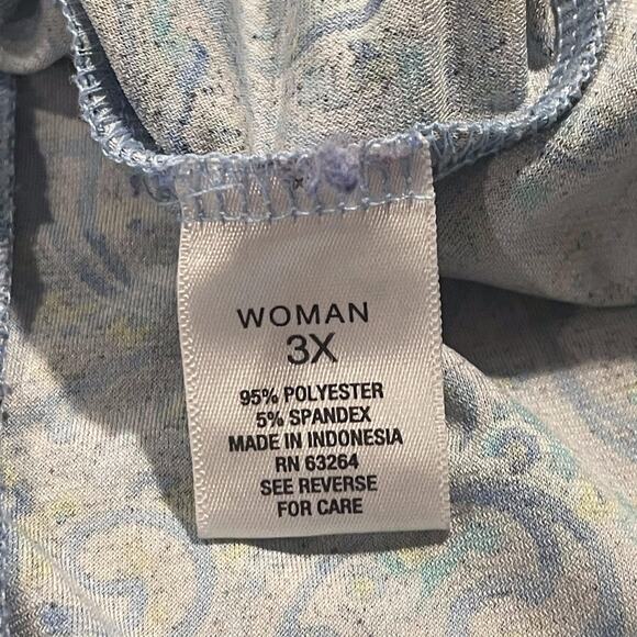 Roz & Ali Top Floral Paisley Boho Cottage Casual Comfort V Neck Stretchy Blue 3X - Picture 4 of 7